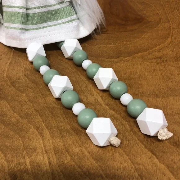 Sweet Green Gnome Linen Stripes Flowers Bows Geometric Beaded Legs Gift Spring - Picture 2 of 8